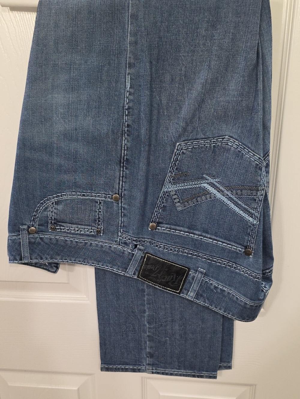 Dark Wash Rock 47 Denim Jeans with Embroidered Pocket Detail